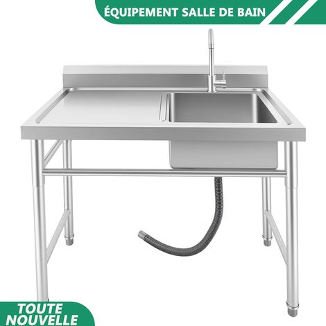 WAOBDLA 201 lavabo en acier inoxydable indépendant 100x60x93cm Pour cuisine, restaurant, blanchisserie, magasin (1/5)