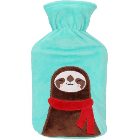 Bouillotte 0,75 l avec housse en polaire douce - Bouillotte pour enfant avec motif animal - Pour maux de ventre, moments de détente et de bien-être (paresseux) (1/5)