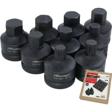 Neilsen Impact Spline And Allen Key Hex Bit Socket Set H14-H24 M16-M18 Bits 9pc
