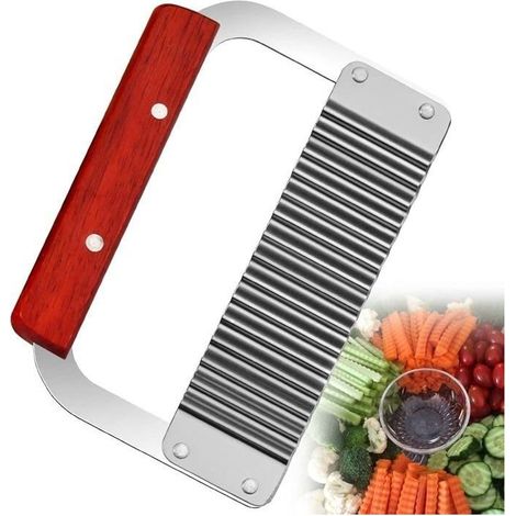 Coupe-Frites Ondulé en Acier Inoxydable Coupe-patates pour Frites Pommes de Terre Couteau Ondulé pour Légumes Salade Fruits Crinkle (1/4)