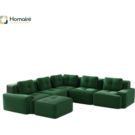 Canapé modulable en velours côtelé vert avec accoudoirs 295 x 295 x 69 cm HOMAIRE (1/5)