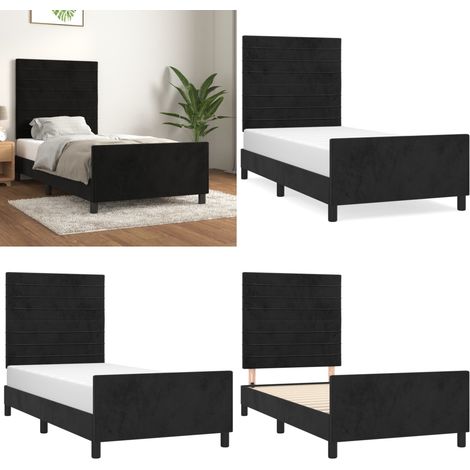 Bettgestell mit Kopfteil Schwarz 90x190 cm Samt - Samtsofa - Bettestel - Doppelbett - Boxspringbetten - Lattenrost - Home & Living