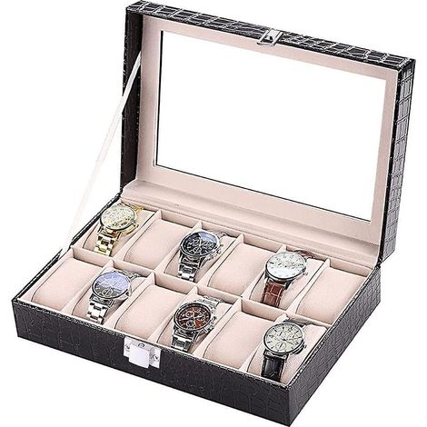 Boîte À Montres Boîte De Rangement Pour 12 Montres Avec Fenêtre En Verre Boîte À Montres (1/5)