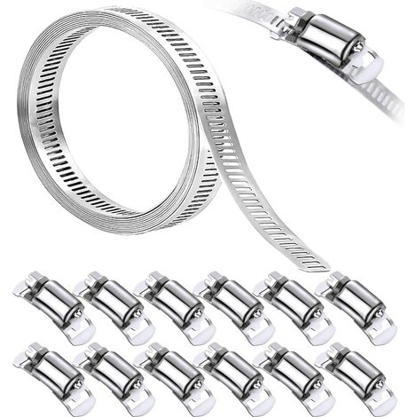 Breite Schlauchschelle aus Metall, 4 m lange Schneckengetriebeschelle aus Edelstahl mit 12 Clips zum Befestigen von Schläuchen, Kraftstoffleitungen usw. (1/5)