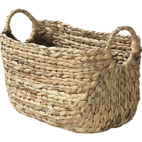 Calicosy – Panier rectangulaire en jacinthe d'eau avec poignées rondes – Dimensions L36xP19xH22 cm – Tressé à la main pour solidité et durabilité