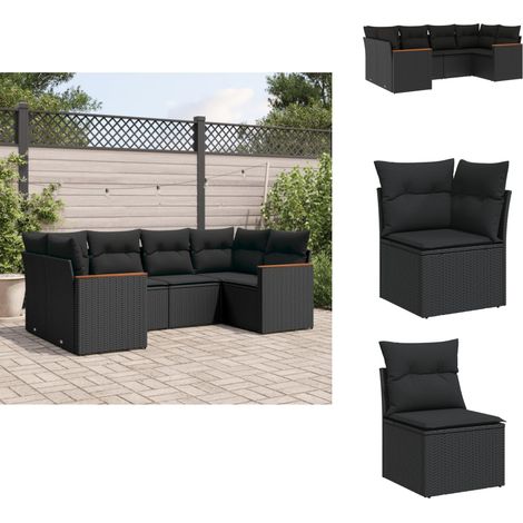 Salon de jardin 6 pcs avec coussins noir résine tressée - Salon De Jardin - Mobilier De Jardin - Salon Extérieur - Set De Canapés - Résine Tressée (1/5)