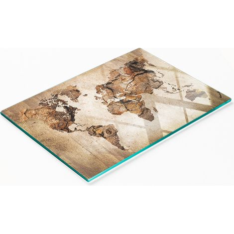 Tablero decorativo de cristal para aperitivos con mapa del mundo de madera, 80 x 52 cm.