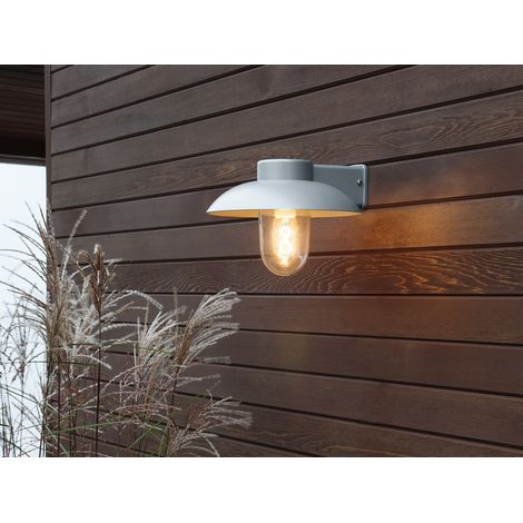 LED Außenwandleuchte aus Aluminium Silbergrau & Klarglas, Höhe 21cm (1/5)