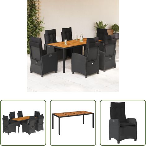 Gartentisch - 7-tlg. Garten-Essgruppe mit Kissen Schwarz Poly Rattan (1/5)