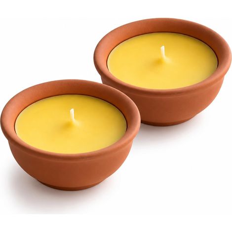 Lot de 2 bougies anti-moustiques en pot en terre cuite réutilisables pour jardin, terrasse, balcon, camping et décoration (1/5)