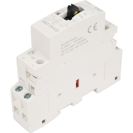 Contacteur secteur domestique 2P 25A 220V 50Hz sur rail DIN avec interrupteur de commande manuel (1/5)