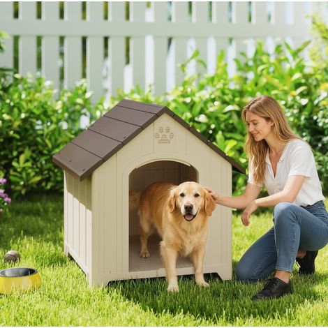 Niche pour chien 88x79x89 cm en polyéthylène beige, facile à monter, pour extérieur FloraGrace (1/5)