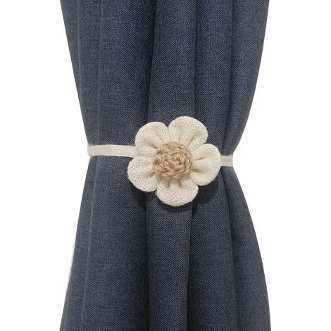 Lntyq 4 Pièces Embrasse pour Rideaux, Camellia Réglable Belles Embrasses de Rideaux avec Corde de Fleurs Boho Décoration pour pour Salon Salle Chambre Bureau, Beige