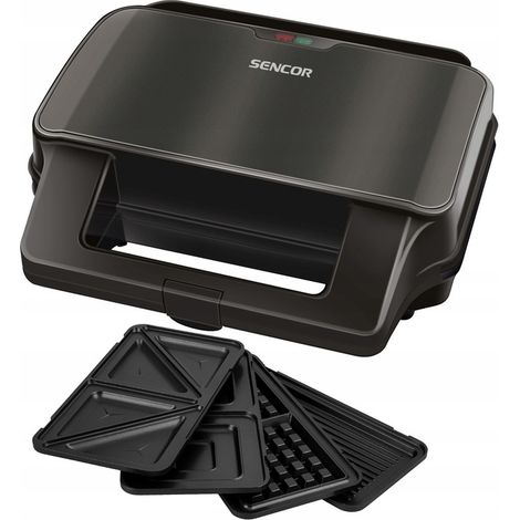 Sencor 4-in-1 900W Schwarzer Toaster für Sandwiches, Paninis und Waffeln
