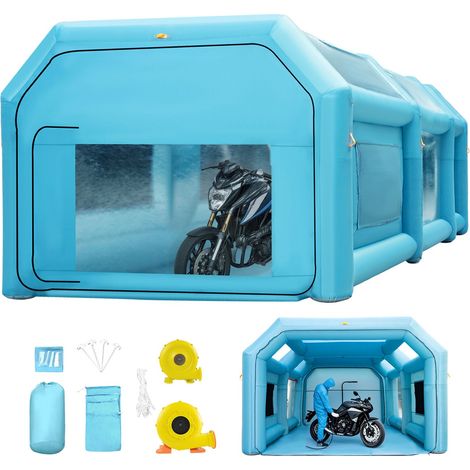 Cabine de peinture gonflable portable 609,6 x 304,8 x 249,9 cm, tente de pulvérisation pour voiture avec système de filtration d'air et 2 ventilateurs, atelier de peinture automobile, garage moto (1/5)