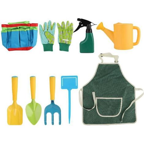 Ensemble Outils Jardinage Enfants - Arrosoir + Pelle + Râteau + Pot Pulvérisateur + Tablier + Gants + Sac - Jouet Éducatif pour Initiation au Jardinage à Domicile - 1 Pièce (1/3)