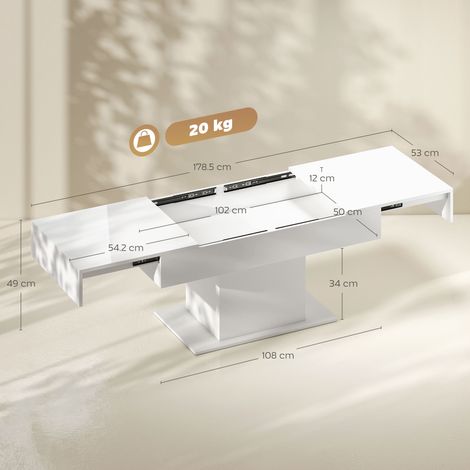 Table basse extensible moderne avec compartiment de rangement, 108-178,5 x 53 x 49 cm, blanc brillant (1/5)
