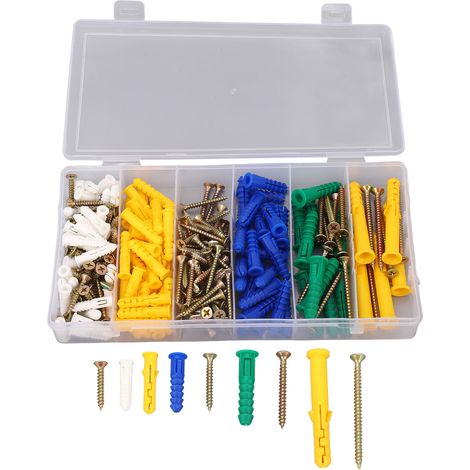 232 pièces vis autoforeuses tête plate cruciforme acier carbone 5 types kit fixations avec chevilles plastique (1/5)