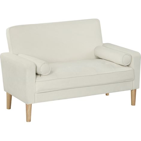 Divano a 2 posti, divanetto con gambe in legno di caucciù, divano imbottito per soggiorno, camera da letto, bianco crema
