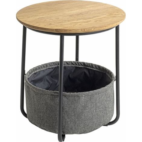 Table d'appoint ronde avec panier de rangement en tissu gris - Diamètre 45 x Hauteur 50cm (1/5)