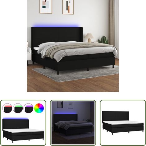 Sommier tapissier - Sommier à lattes de lit matelas LED Noir 200x200 cm Tissu (1/5)
