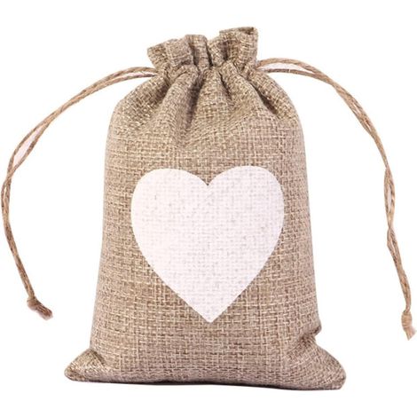 Pochettes Sachets en Lin Chanvre, Cœur Sac Cadeau, Sac Toile de Jute avec Cordon de Serrage, Pochette Lin Réutilisable pour Mariages Bijoux la Fête Bricolage 20pcs 10x14 cm (1/3)