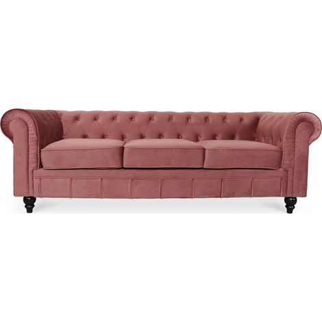 Canape Chesterfield Velours 3 Places Altesse Vieux Rose (1/2)