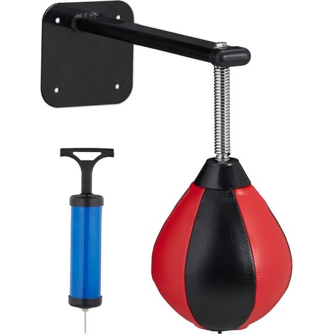 Relaxdays Punchingball, für Wandmontage, Kinder & Erwachsene, Training, Anti-Stress, Speedball mit Pumpe, schwarz/rot