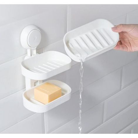 Porte Savon - Non spécifié - Double Couche - Ventouse Réutilisable - Installation sans Perçage - 20x11.2x14cm (1/4)