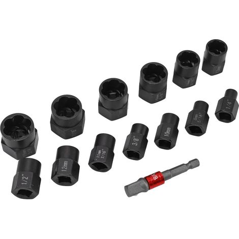 14-teiliges Mutternausdreher-Set (3/8 Zoll) zum Entfernen beschädigter, rostiger Sechskantschrauben (1/5)