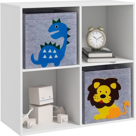 Étagère pour enfants avec 2 boîtes de rangement, décor animaux, blanc et gris, 61,8 x 29,9 x 61,8 cm (1/5)