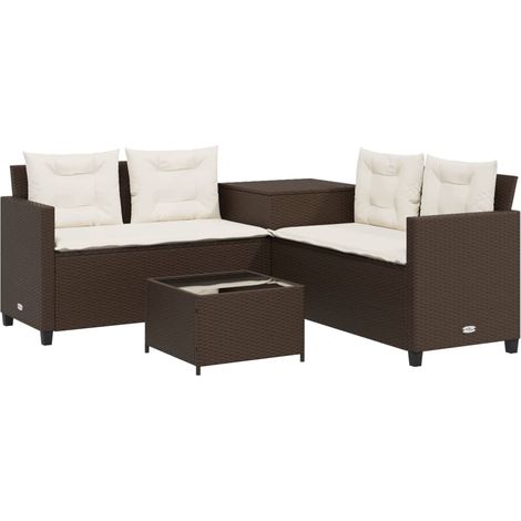 Maison Exclusive - Gartensofa in L-Form mit Tisch und Kissen Brau
