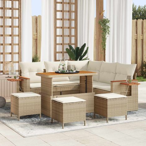 vidaXL Gartensofa-set 9 pcs Beige Poly-Rattan (1/5)