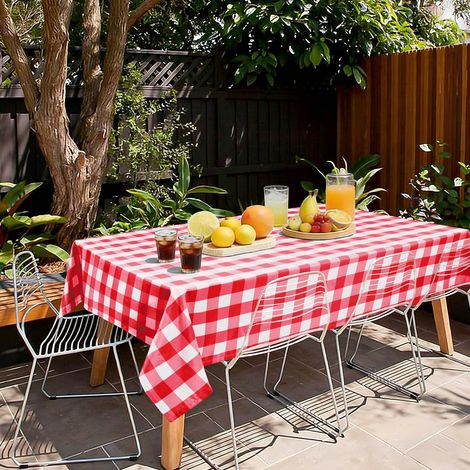 Hiasan Nappe rectangulaire Vichy Anti-Taches Lavable, Nappe Exterieur Impermeable Jardin, pour Salle à Manger, Jardin, fête, Pique Nique, Anniversaire, Mariage ou Maison, 140x240cm Rouge et Blanc (1/5)