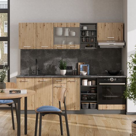 Küchenzeile R-Line, Artisan Eiche/Anthrazit, 240 cm ohne Arbeitsplatte, Vicco (1/5)