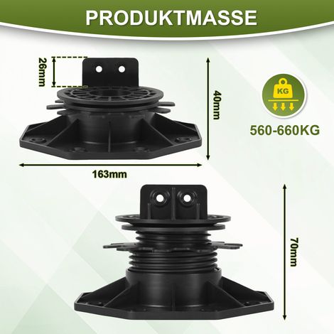 Wolketon Terrasse Balkenlager Premium 40-70 mm matt mit Gefälleausgleich 0-5 % höhenverstellbar für Holzfußboden-Überkopfmontage 10er Pack (1/4)
