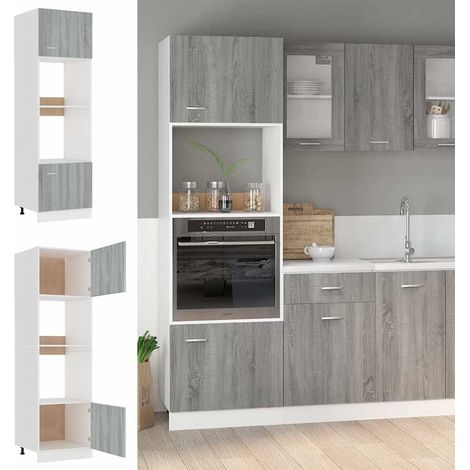 Armoire de cuisine à micro-ondes - Meuble de rangement Style Contemporain Sonoma gris 60x57x207 cm BV877053 - BonneVie (1/5)