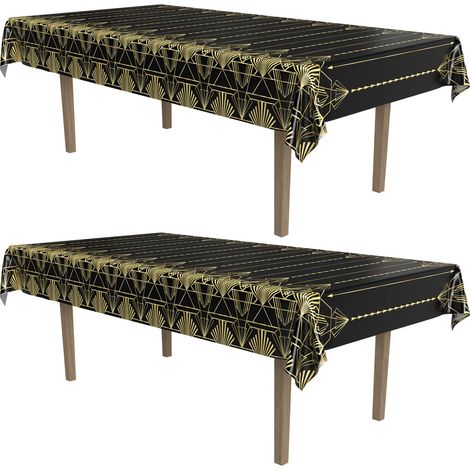 Lot de 2 nappes rectangulaires jetables en Plastique élégantes années 20 rugissantes sur Le thème de Gatsby des années 1920, Fournitures de décoration de fête, 137,2 x 274,3 cm, Noir/doré (1/5)