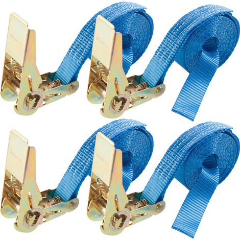 AREBOS 4 x Rachet Tie Down Straps CargoTrailer Tie Down Straps 4m x 25mm 800daN 1pc - Blue