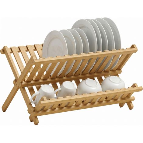 HOMCOM 2-Tier Kitchen Storage Unit with Slatted Draining Shelves, Natural (1/5)