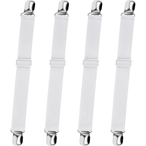 Pack Adjustable Fitted Sheet Holders (White), Adjustable Sheet Clips for Sheets, Sofas and Ironing Board Covers MUMU (1/4)