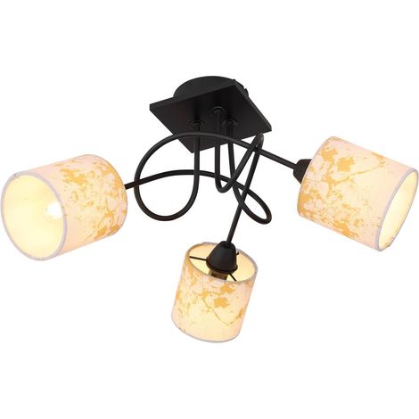 Deckenleuchte Deckenlampe Wohnzimmerleuchte Esszimmerlampe Schlafzimmerleuchte, Metall Holz Textil schwarz Gold, 3 Flammig E14, H 27,5 cm (1/5)