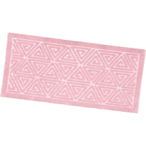 Tappeto Bagno Greca Tinta Unita Scendiletto Morbido Puro Cotone Assorbente Antiscivolo 65x150 cm - Rosa