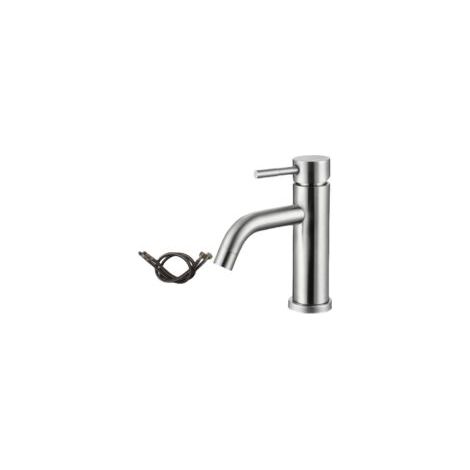 Rubinetto da bagno moderno, miscelatore monocomando in acciaio inox con anima in ceramica, due tubi flessibili inclusi - Crezuo (1/4)