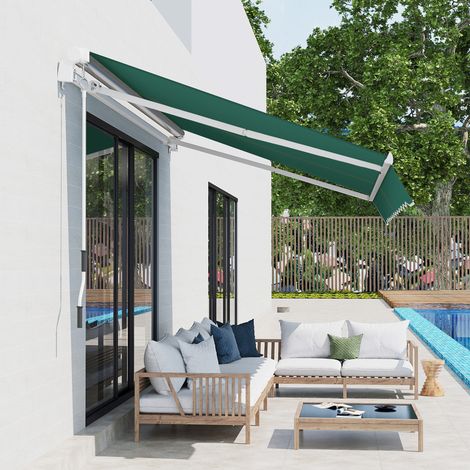 Tenda da Sole a Manovella 3x2 m ad Angolazione Regolabile, in Alluminio, Acciaio e Poliestere Verde