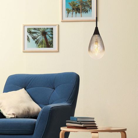 Lampe à suspension noire pour salon, table à manger moderne, abat-jour en verre, gouttes, métal, fumée noire, 1x E14, DxH 13x120 cm (1/5)