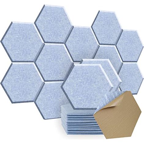 Panneaux acoustiques auto-adhésifs mousse acoustique insonorisants hexagonaux isolation 12pcs Bleu Clair (1/5)