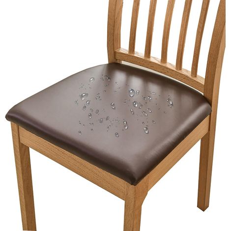 4er-Set wasserdichte Stuhlhussen, abnehmbare Stretch-Sitzbezüge aus PU-Leder für Esszimmer – 4er-Set – Braun