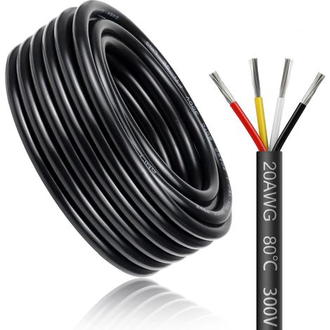 Câble électrique 30 mètres 20 AWG 4x0,5mm² à 4 conducteurs, fil de cuivre étamé flexible, impédance faible, compatible alimentation LED 5V / 12V / 24V, résistance aux hautes températures (1/5)
