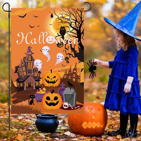 Drapeau d Halloween, drapeau d Halloween, jardin extérieur double face drapeau d Halloween drapeau de jardin
Le polyester est lavable et ne se décolore pas facilement (30×45 cm)
